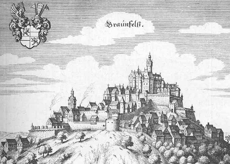 1655年に出版された『Topographia Hassiae』に描かれたブラウンフェルス城
